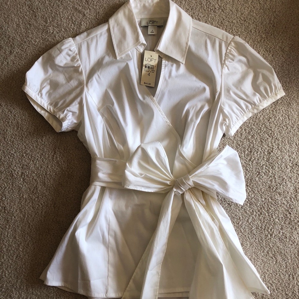 Ann Taylor Loft Tie-Around-Waist White Blouse